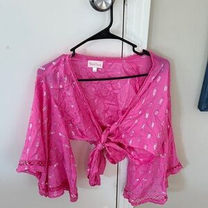 Beach Bunny Fuchsia Sheer Top with Metallic Accents
